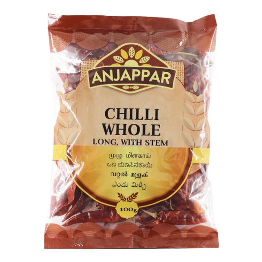 ANJAPPAR Getrocknete Chilischoten ganz (mit Stiel) 100g