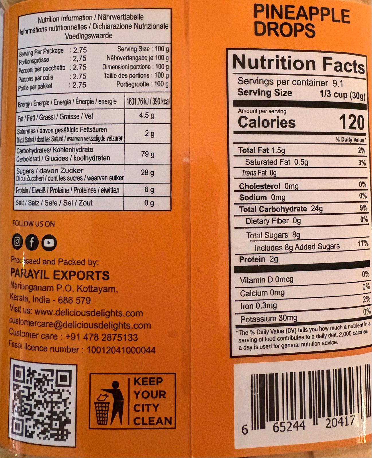 Delicious Delight Pineapple Drops 275gm