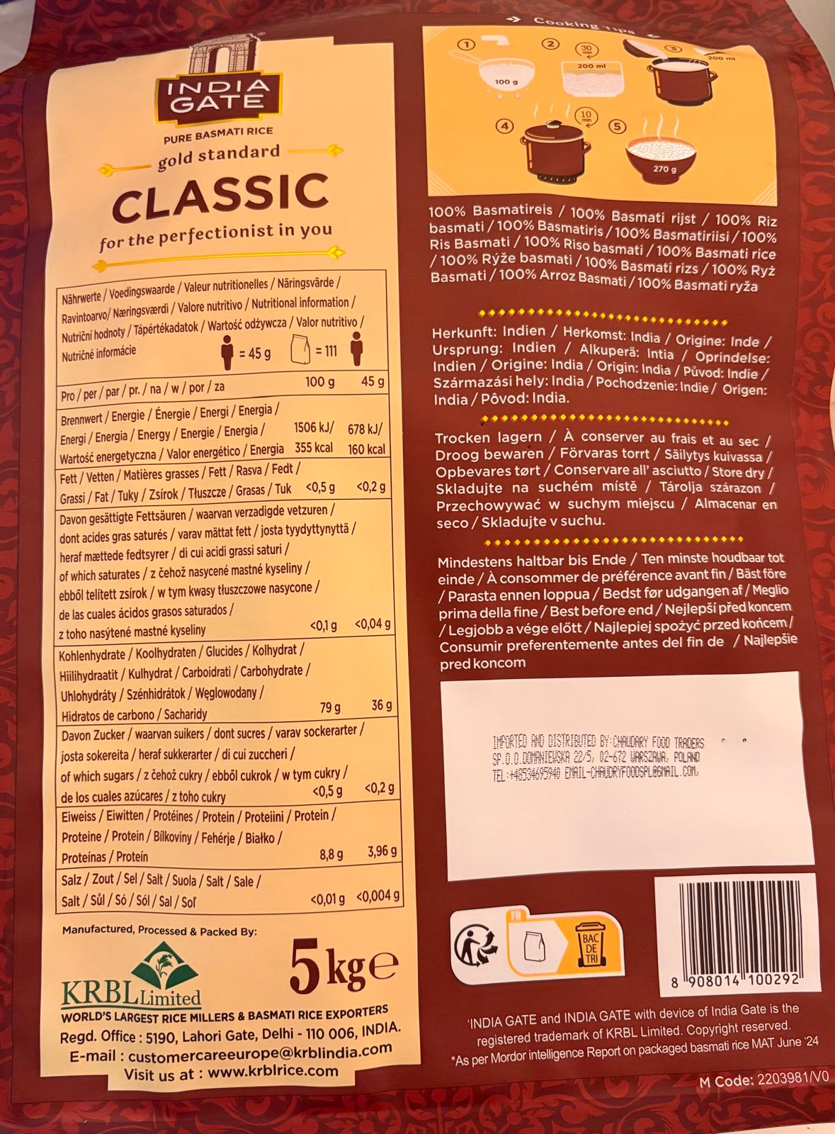 India gate classic Basmati rice 5Kg